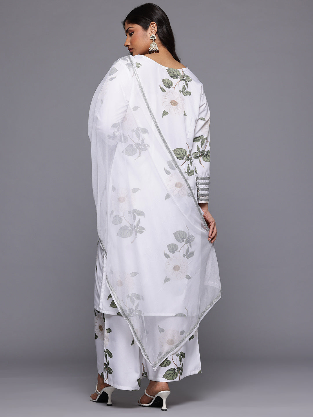 A PLUS BY AHALYAA Plus Size Floral Printed Kurta with Palazzos & With Dupatta