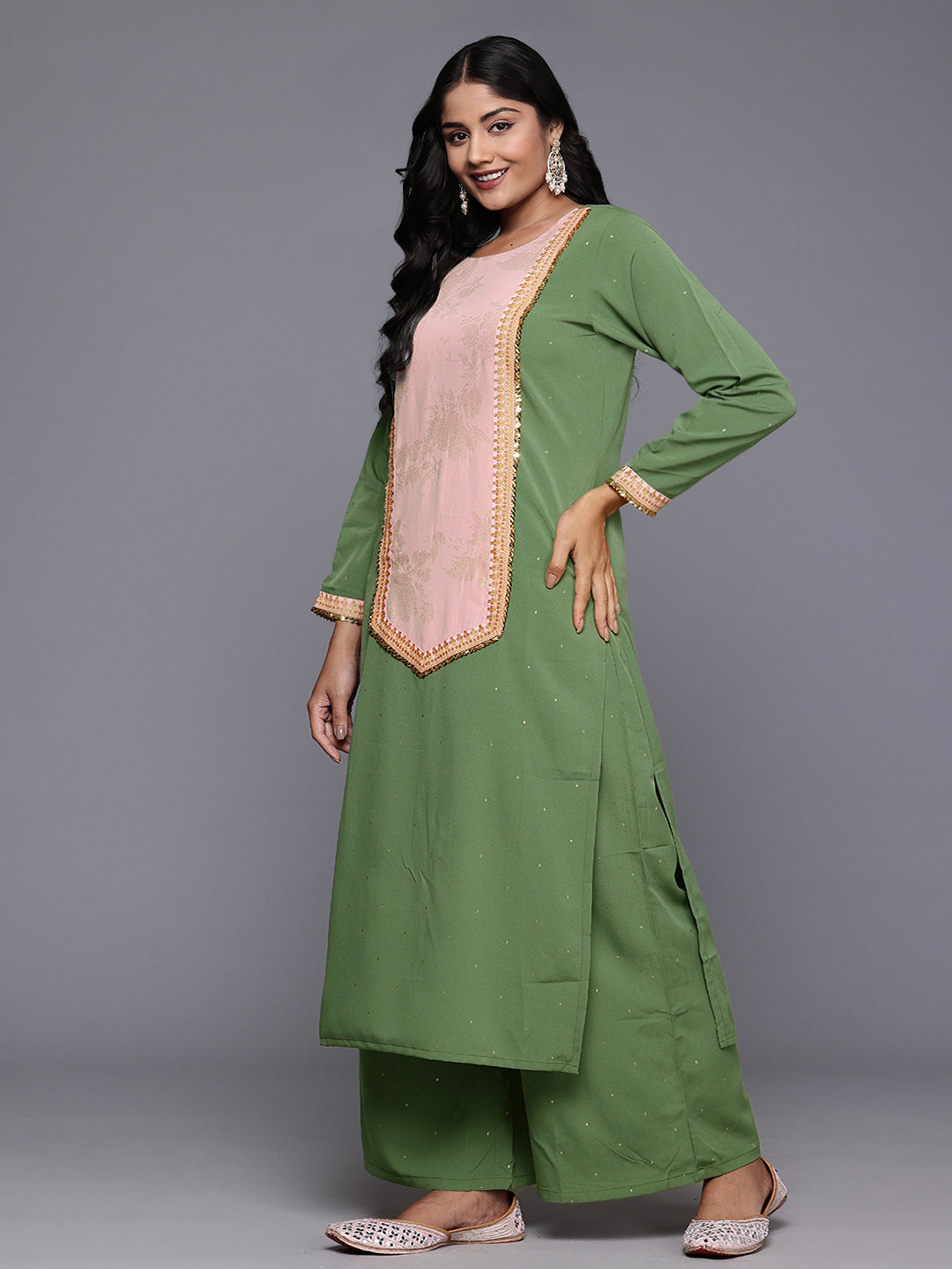 A PLUS BY AHALYAA Women Printed Regular Sequinned Kurta with Palazzos & With Dupatta