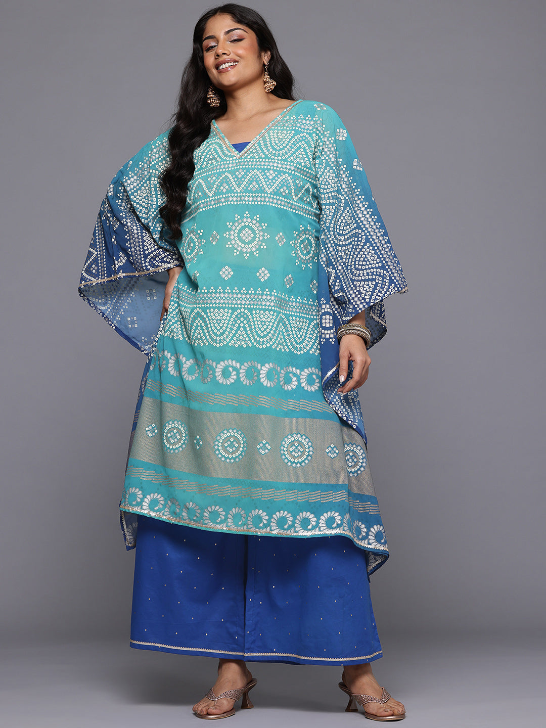 A PLUS BY AHALYAA Plus Size Bandhani Printed Gotta Patti Kurta with Palazzos