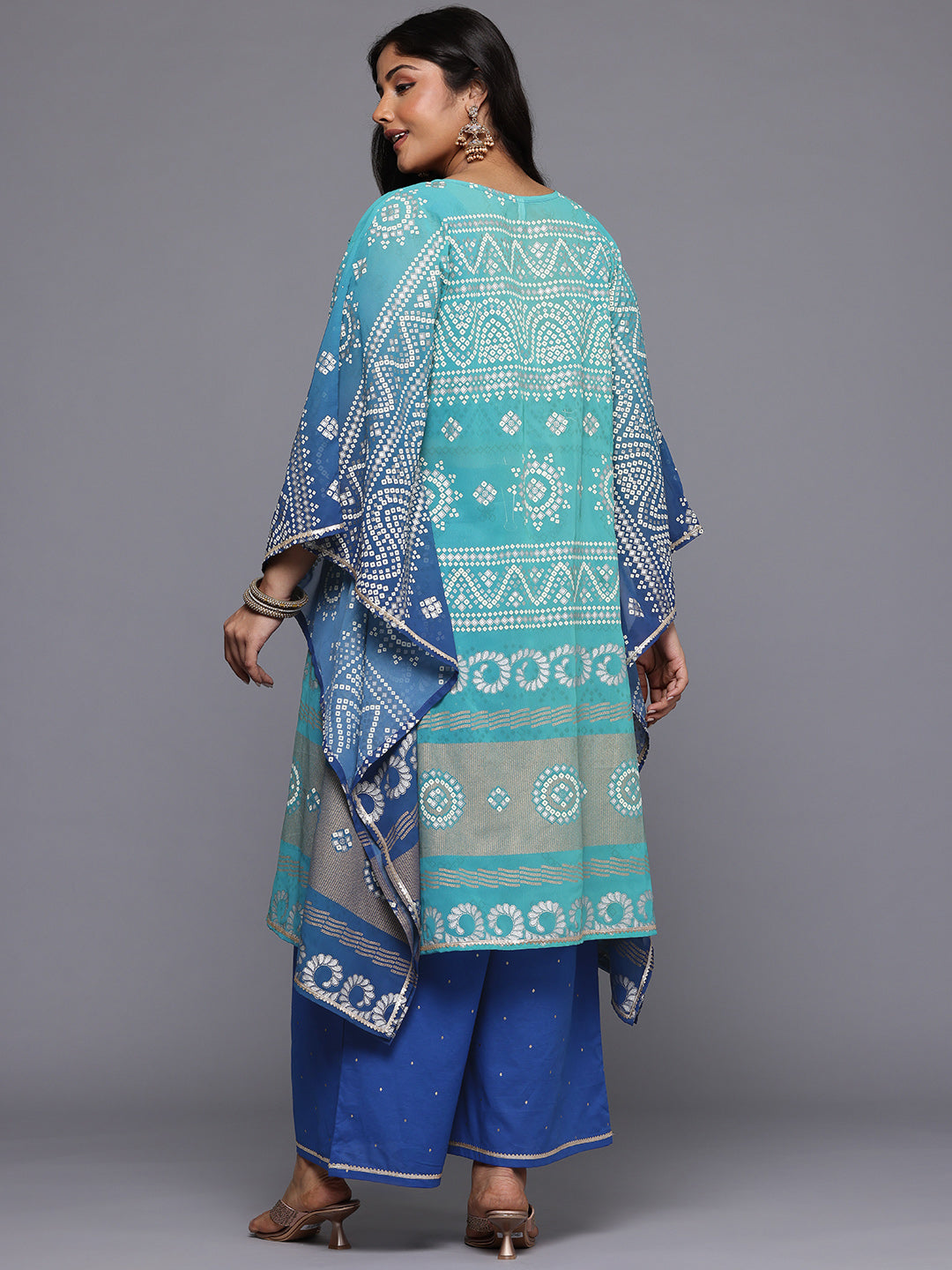 A PLUS BY AHALYAA Plus Size Bandhani Printed Gotta Patti Kurta with Palazzos