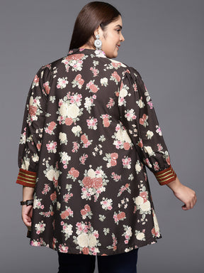 A PLUS BY AHALYAA Mandarin Collar Crepe Floral Printed Tunic