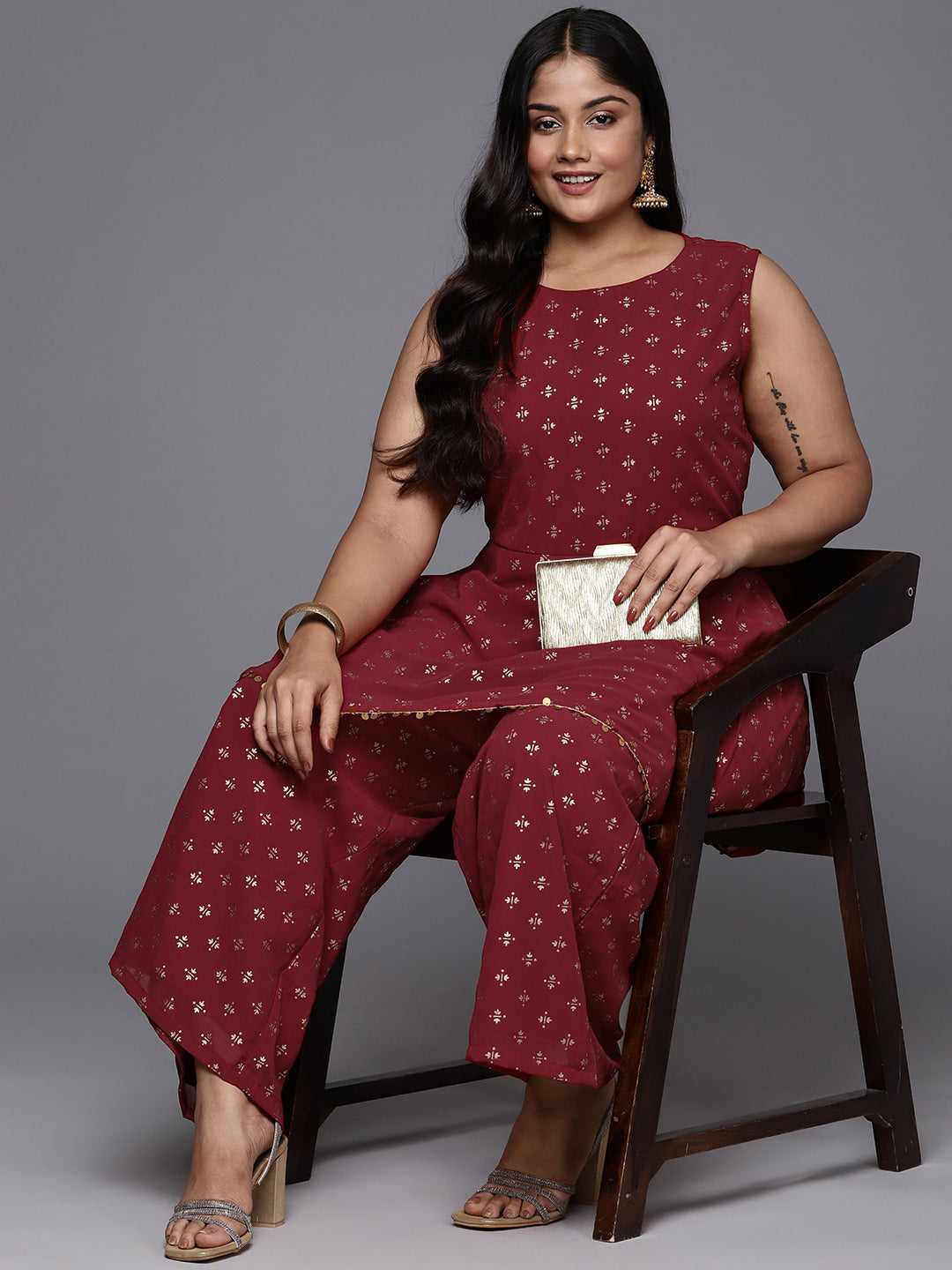 A PLUS BY AHALYAA Plus Size Ethnic Motifs Printed Regular Kurti with Palazzos