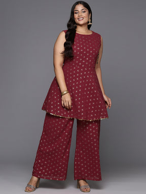 A PLUS BY AHALYAA Plus Size Ethnic Motifs Printed Regular Kurti with Palazzos