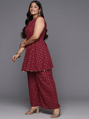 A PLUS BY AHALYAA Plus Size Ethnic Motifs Printed Regular Kurti with Palazzos