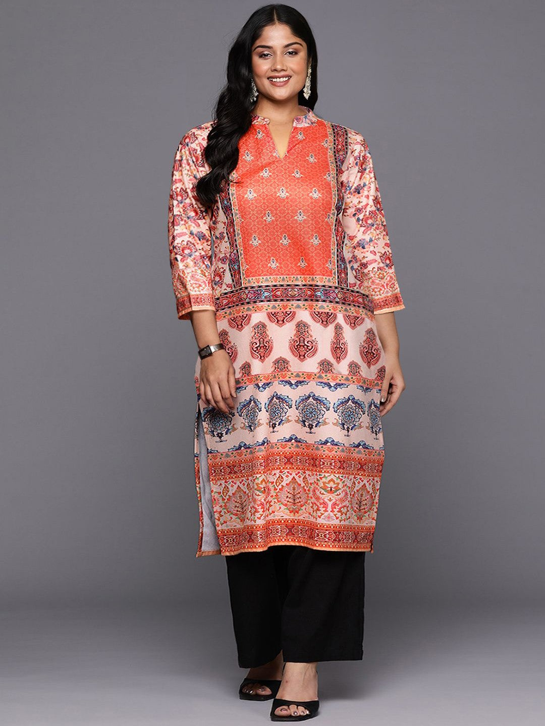 Women Ethnic Motifs Printed Gotta Patti Velvet Kurta