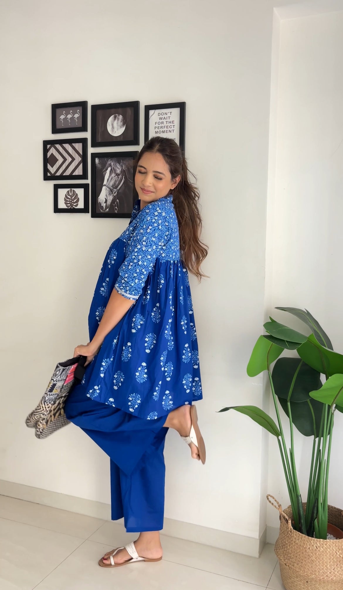 Blue Pure Cotton Tunic & Palazzos Ethnic Co-Ords