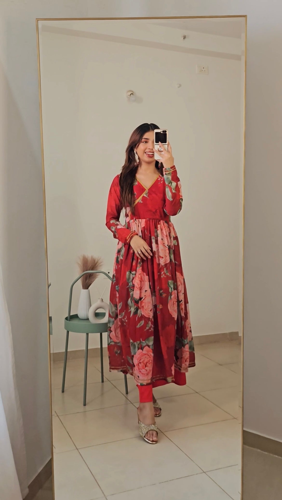 Red Georgette Digital Floral Printed Kurta Palazzo Set