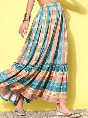 Printed Flared Maxi Skirt