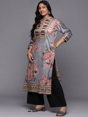 Women Floral Printed Gotta Patti Velvet Kurta