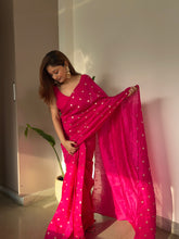 Fuchsia Polka Dots Printed Ready to Wear Saree