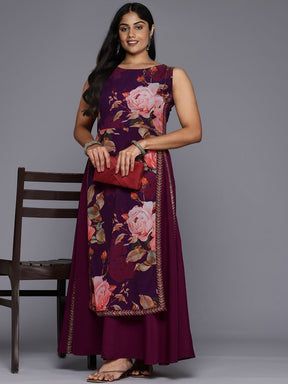 Plus Size Floral Printed A-Line Maxi Ethnic Dress