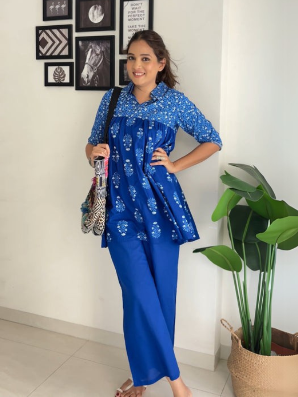 Blue Pure Cotton Tunic & Palazzos Ethnic Co-Ords