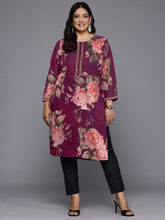 Women Floral Printed Round Neck Plus Size Straight Kurta