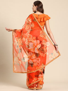 Floral Print Organza Saree