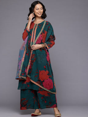 Floral Printed Kurta With Palazzos & Dupatta