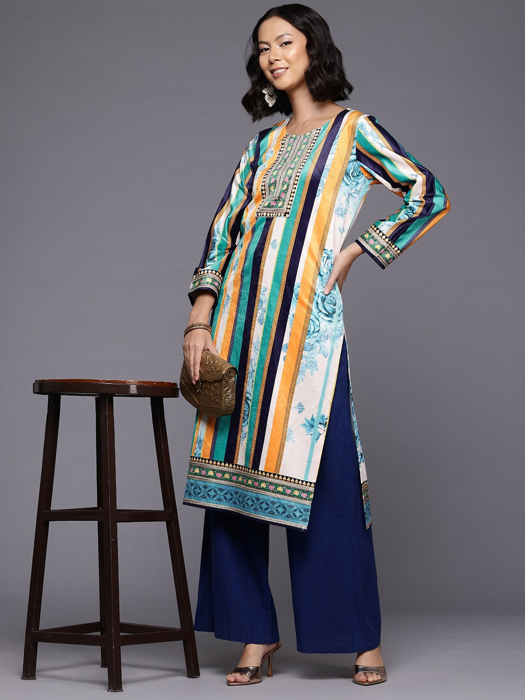 Striped Gotta Patti Velvet Kurta