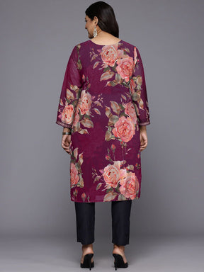 Women Floral Printed Round Neck Plus Size Straight Kurta