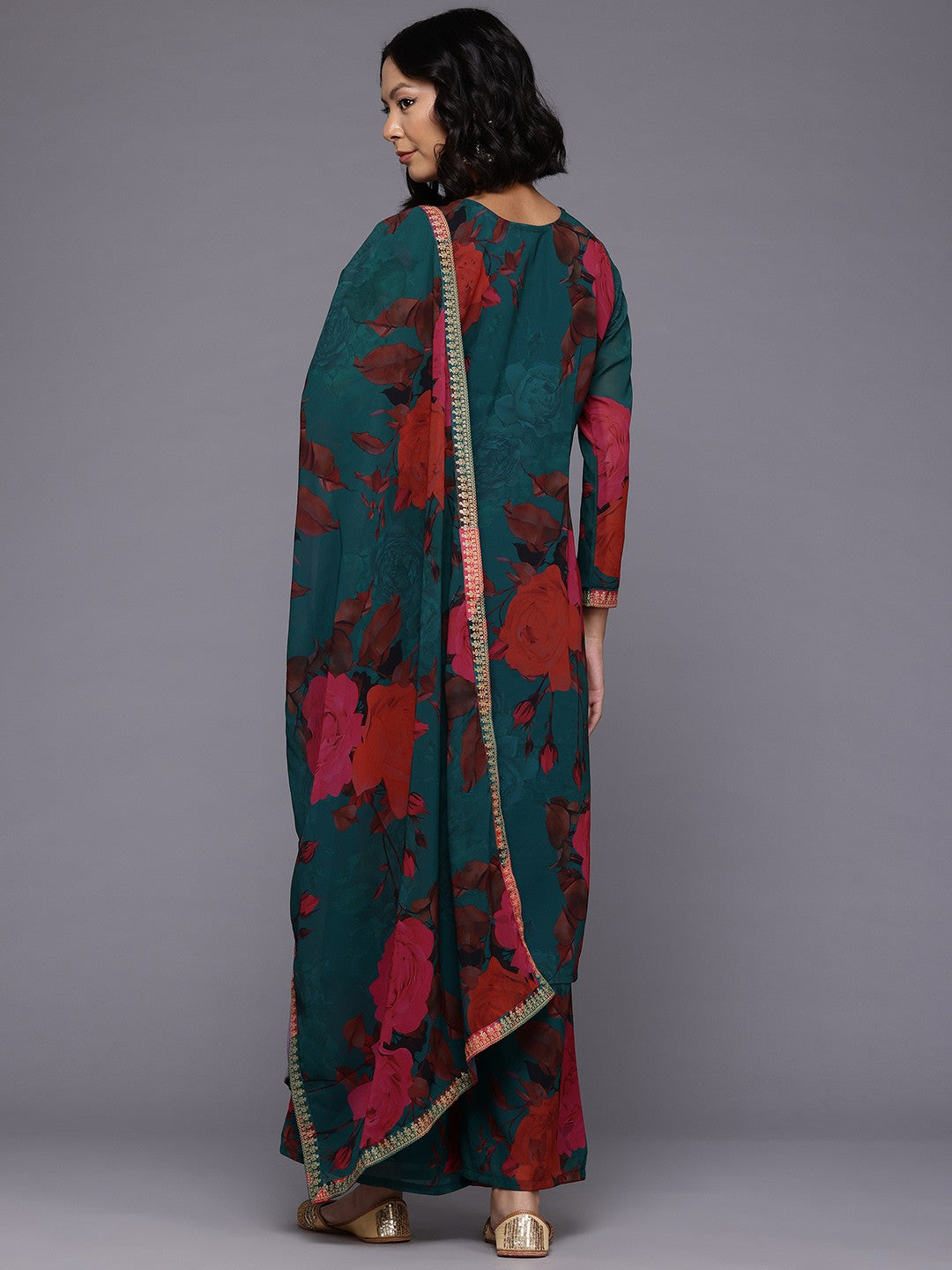 Floral Printed Kurta With Palazzos & Dupatta