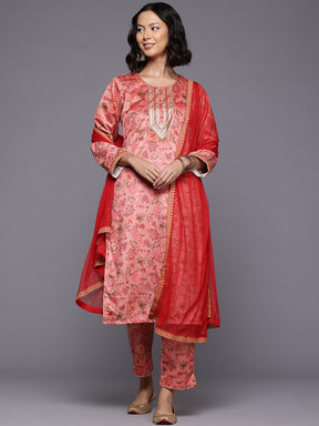 Floral Printed Gotta Patti Velvet Kurta With Trousers & Dupatta