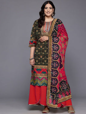 Floral Printed Round Neck Straight Kurta With Palazzos & Dupatta