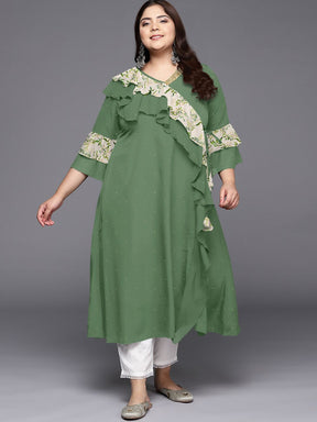 Women Polka Dot Printed Flared Sleeves A line Kurta