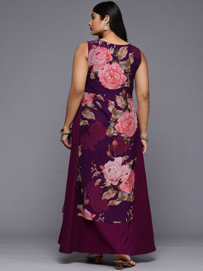 Plus Size Floral Printed A-Line Maxi Ethnic Dress