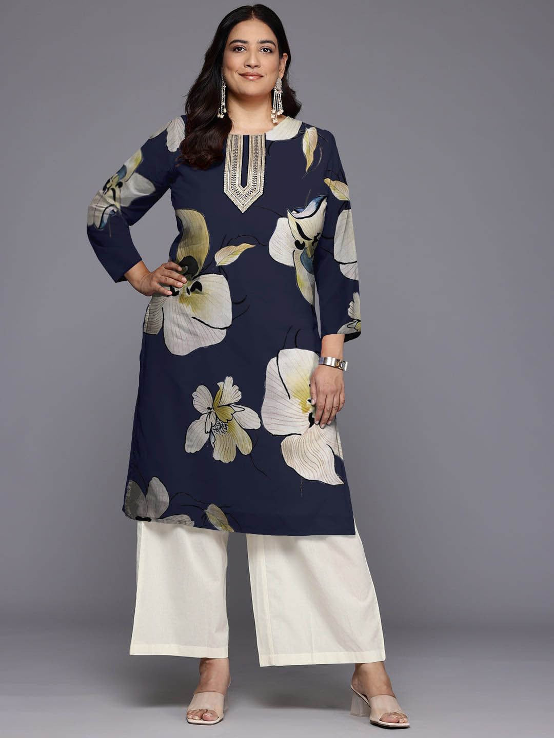 Women Floral Printed Sequinned Floral Georgette Kurta