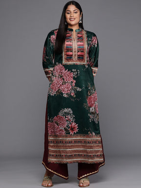 Women Floral Printed Gotta Patti Velvet Kurta