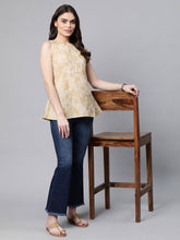 Beige & Gold Cotton Printed Tunic