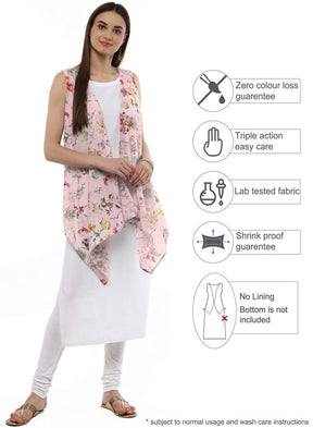 White & Pink Floral Scarf Cape attached Straight Kurta