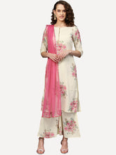 Off White & Pink Printed Kurta with Palazzos & Dupatta