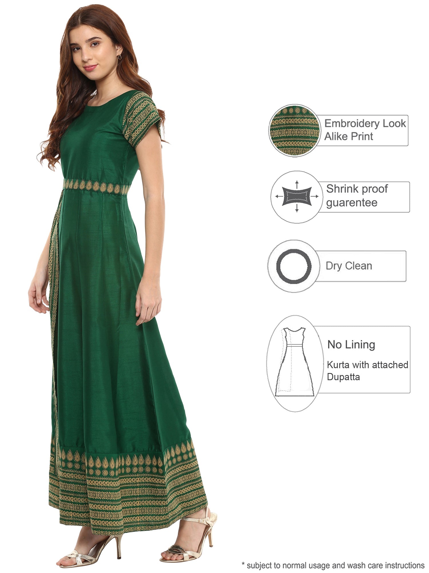 Printed Faux Silk Anarkali with Attached Dupatta