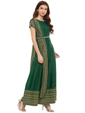 Printed Faux Silk Anarkali with Attached Dupatta