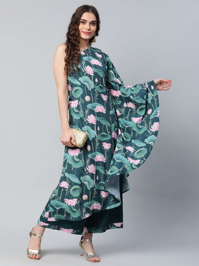 Green Floral Printed Kurta with Palazzo Set