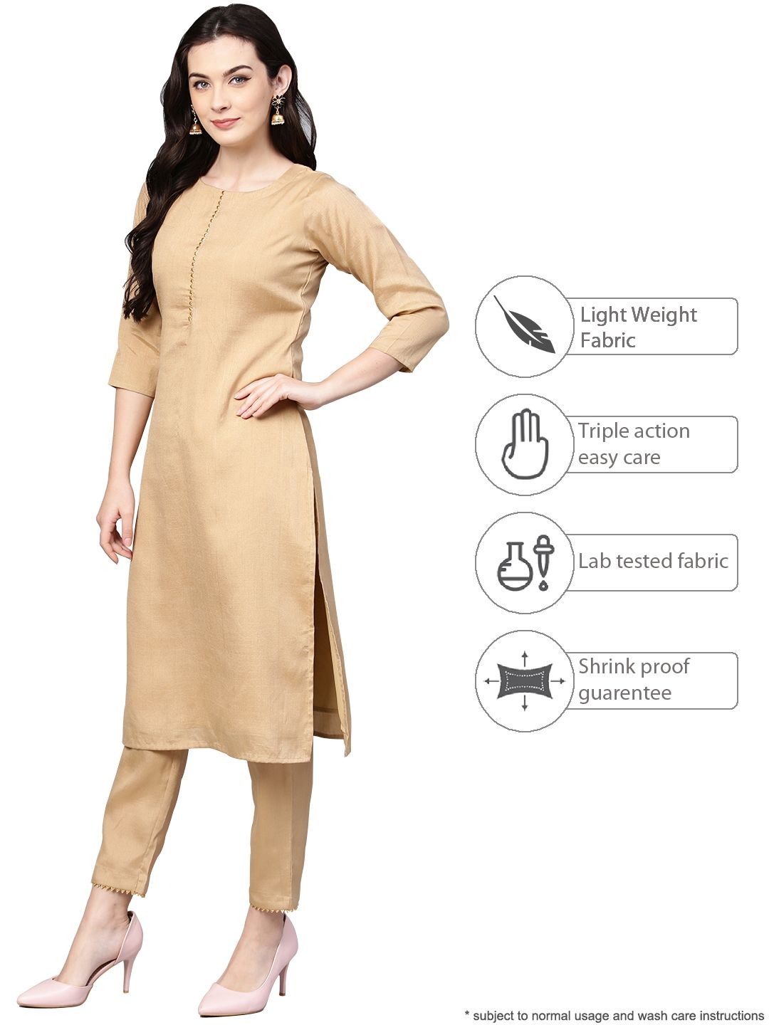 Beige Faux Silk Kurta Pant Set with Traditional Bandhani Print Dupatta