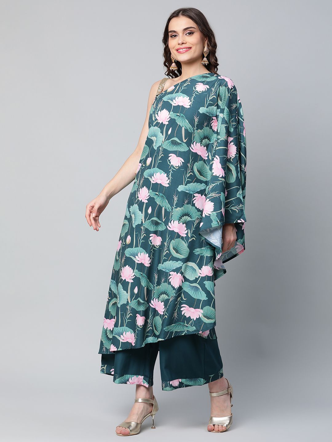 Green Floral Printed Kurta with Palazzo Set